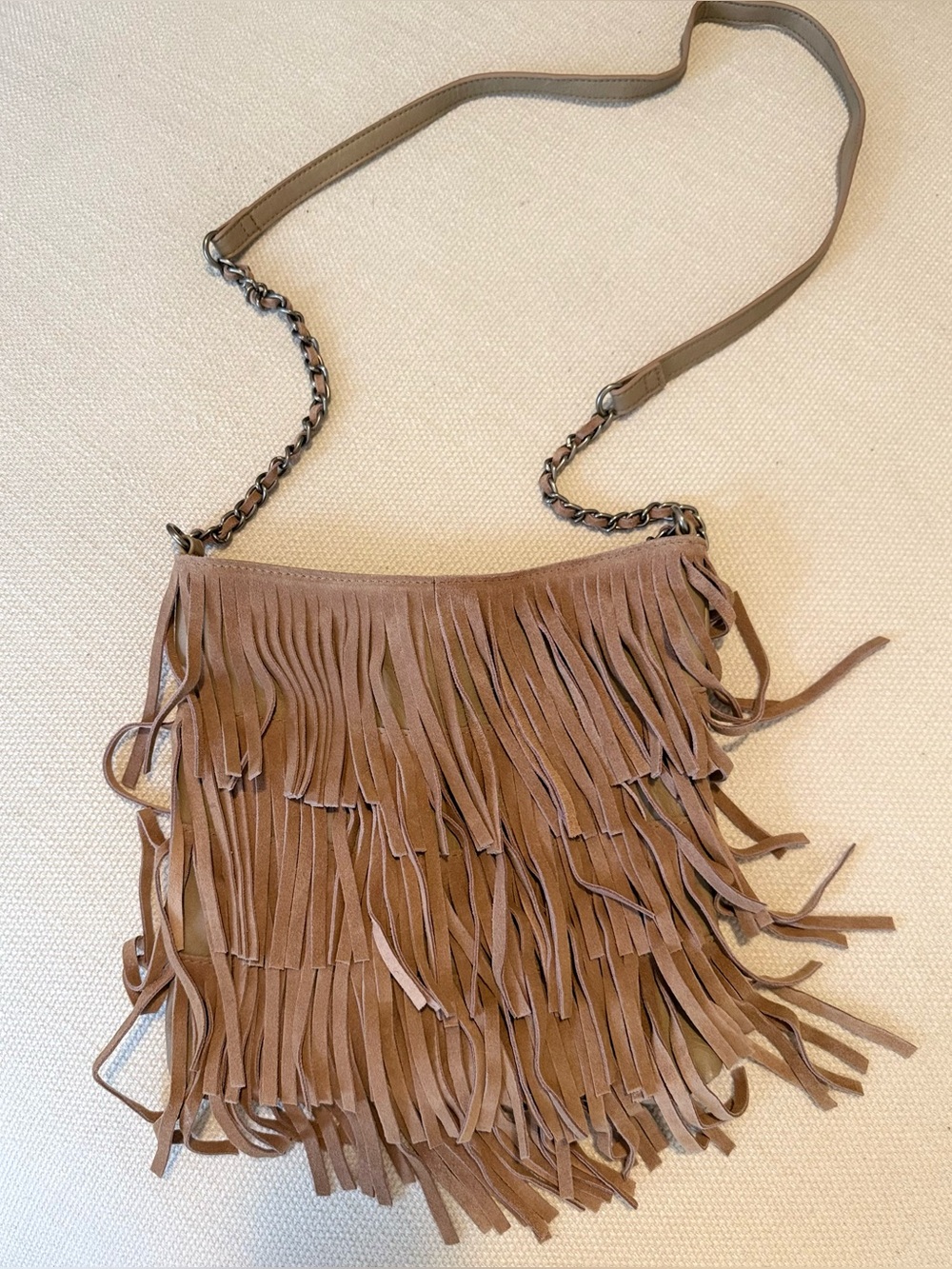 Suede Fringe Crossbody Bag in Taupe - Women